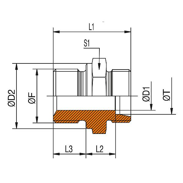1014-04LLM-BO 1013 - METRIC - BO Male stud coupling (STEEL)