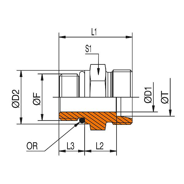 1013-06-04L-BO-E 1013 - UN/UNF - BO Male stud coupling (STEEL)