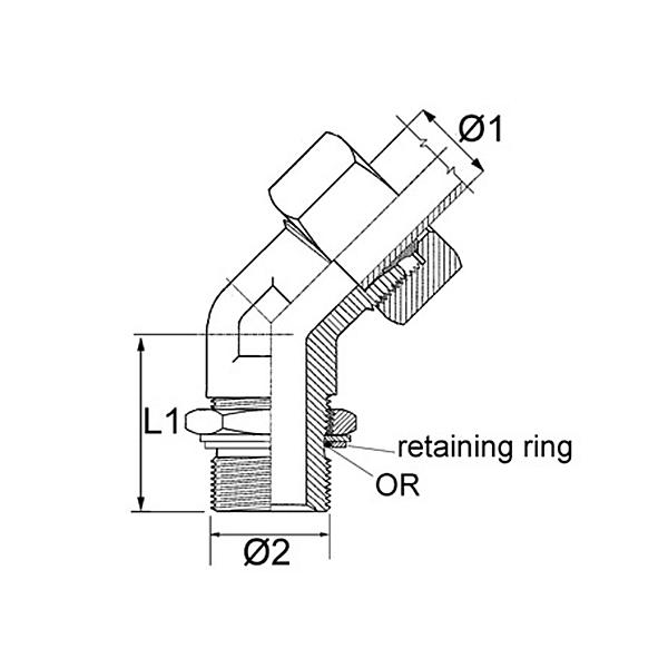 1033-0-06LR-BO-E 1033-0 - BSPP Adjustable male stud elbow 45º (STEEL)