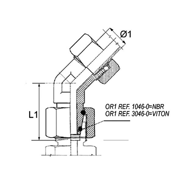 1036-0-06L-BO 1036-0 Swivel coupling 45º (STEEL)