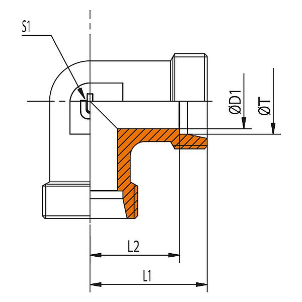 1040-04LL-BO-E 1040 - BO 90º verbindingskoppeling (STAAL)
