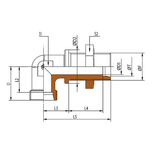 1041-06L-BO 1041 - BO Elbow screw bulkhead coupling (STEEL)