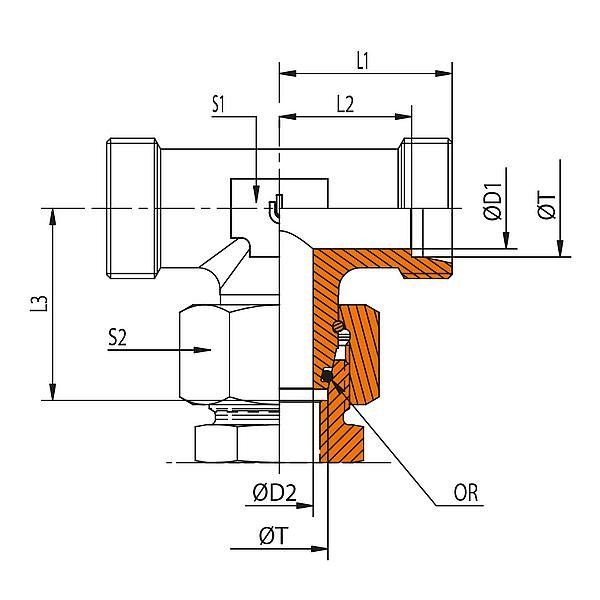 1054-0-06L-BO 1054-0 - BO T-swivel coupling (STEEL)