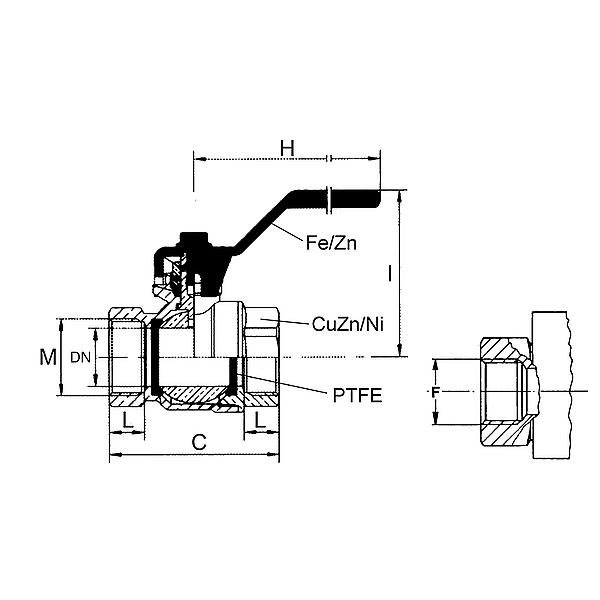 1088-1004 1088 Brass ball valve (nickel plated)